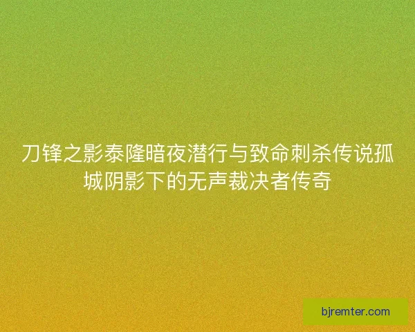 刀锋之影泰隆暗夜潜行与致命刺杀传说孤城阴影下的无声裁决者传奇